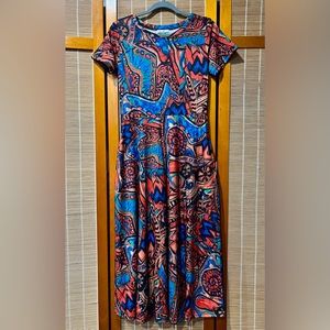 Zaberry orange and blue abstract print dress, size M